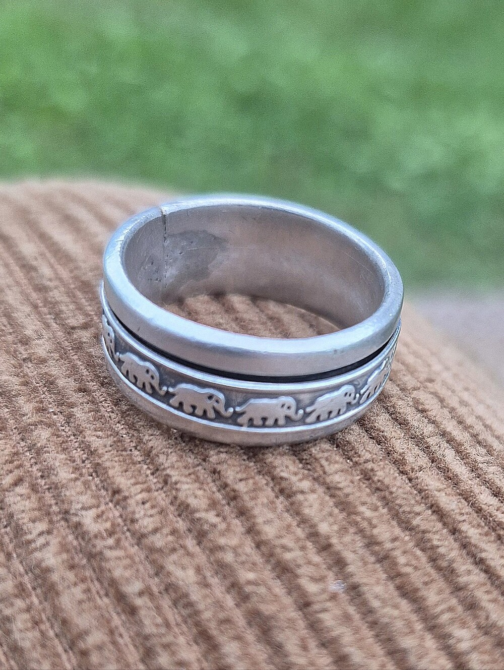 Vintage Elephant Spinner Sterling Silver Band Ring - Size 11